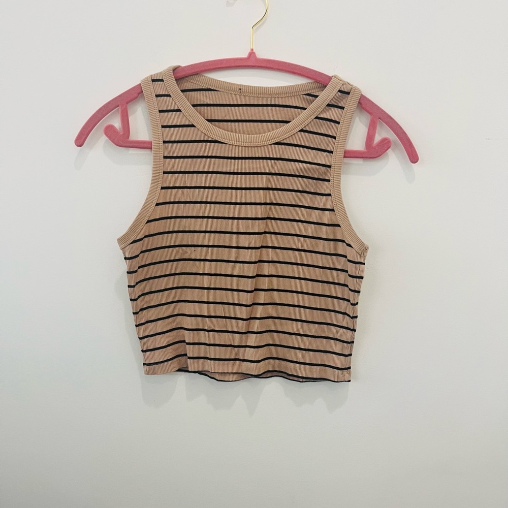 Striped Tan and Black Women's Crop Top